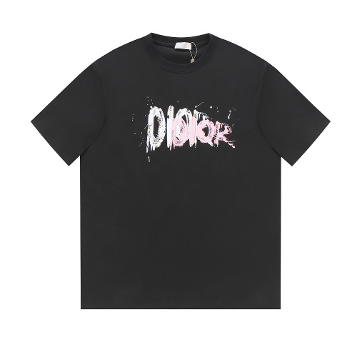 Dior 23SS hand -painted graffiti big logo abstract letters round neck short -sleeved T -shirt