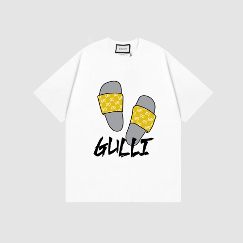 GUCCI 23 Belt Big slippers LOGO printing round neck short -sleeved male loose T -shirt women