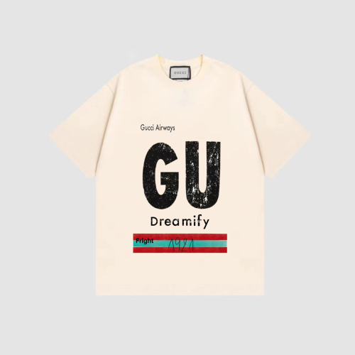 Gucci traffic bars big letters pattern couple printed T -shirt