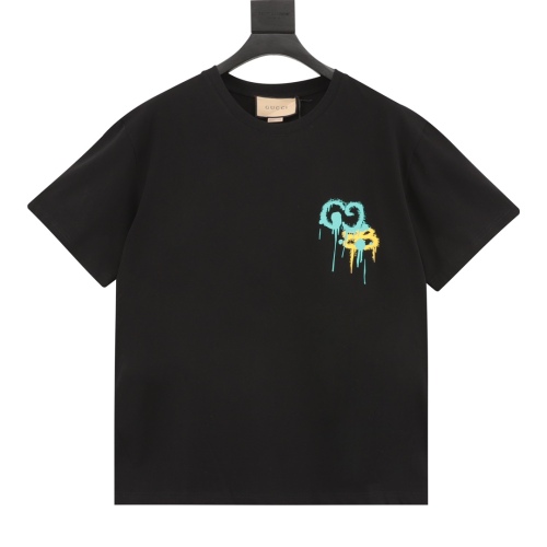 Gucci joint hand -painted printing round neck T -shirt