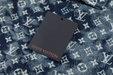 Louis Vuitton 2023 Summer Flower Full of Logo Tanning denim Washed water Make old couple short -sleeved shirt