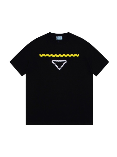 Prada 2023 Prada dotted line inverted triangle embroidered round contestants casual short -sleeved T -shirt