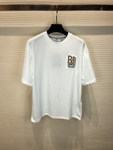 Burberry chest grid BB letter checked logo embroidery craft pure cotton round neck short -sleeved T -shirt