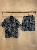 Louis Vuiton 2023 Laohua LOGO Manchu pattern denim short -sleeved shirt