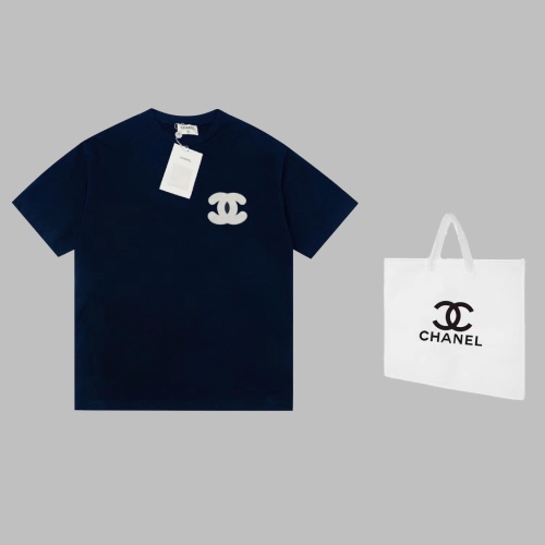 CHANEL double C towel embroidered hidden cyan short -sleeved T -shirt