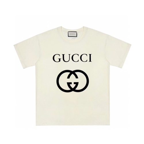 GUCCI mutual dual G big logo printing round neck short -sleeved T -shirt