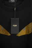 FENDI Little Demon Classic Crystal Diamond Inlays Decorative Round Neck Short -sleeved T -shirt