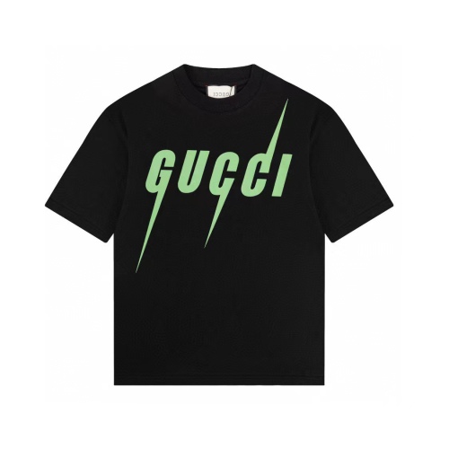 Gucci new color scheme turbine green lightning printed couple short -sleeved T -shirt