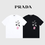 Prada 2023 spring and summer printing round -necked short -sleeved couple T -shirt