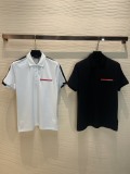 PRADA 2023 Exquisite imported silicone+shoulder stitching process beaded cotton POLO shirt