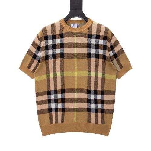 Burberry checkered silk hair blewed shit sweater woven sweater, short -sleeved OS large version pair version