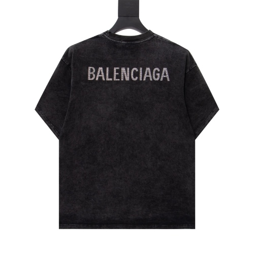 Balenciaga behind the classic logo hot drill water, black short -sleeved T -shirt Swarovski rhinestone