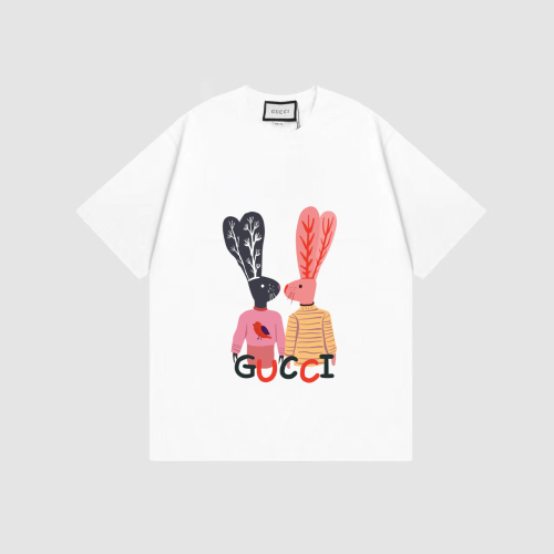 GUCCI 23 Belt Rabbit LOGO printing round neck short -sleeved male loose T -shirt women