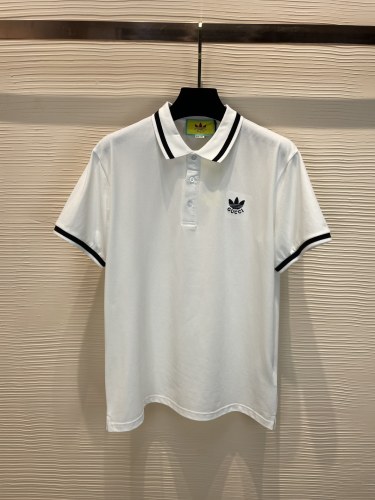 Gucci x adids2023 summer letters, three -leaf grass logo embroidered pattern lapel Polo shirt