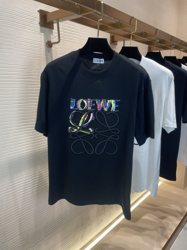 LOEWE 2023 embroidery logo plus digital printing round neck short -sleeved T -shirt