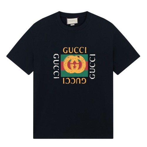 Gucci red and green striped blocks to fight color letters, old design, classic printing round neck short sleeves