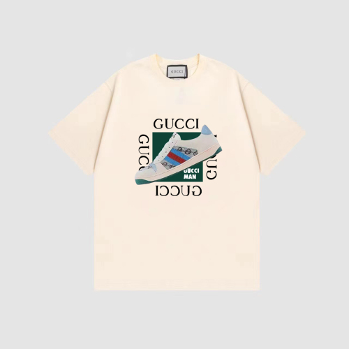 GUCCI 23 chest classic shoes logo printing round neck short -sleeved male loose T -shirt female