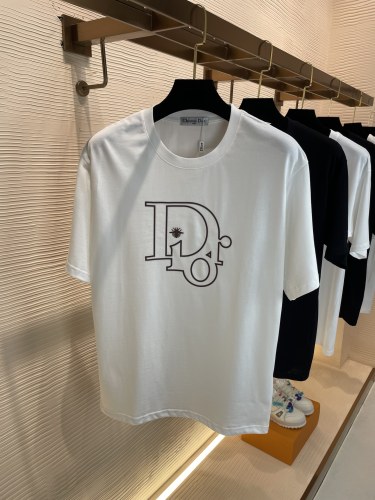 Dior 2023 Customized top -grade long cotton fashion big -name heavy craft logo design round neck short -sleeved T -shirt