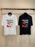 Balenciaga 2023 Summer back sunglasses men's fashion trend pattern pattern pure cotton round neck short -sleeved T -shirt
