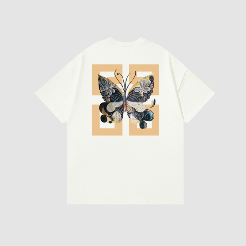 Givenchy 23 couple models, four houses, butterfly printing casual round neck short -sleeved T -shirt