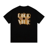 Dior front and back logo foam pattern short -sleeved combed cotton printing depicts the craftsmanship loose and leisure couple model