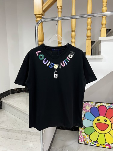 Louis vuitton color letter lock printing short sleeves