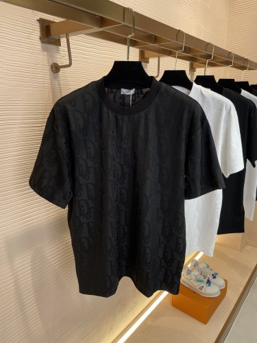Dior 2023 custom towel texture good round neck short -sleeved T -shirt couple model