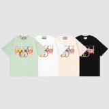 GUCCI 2023 Summer Rainbow color matching double groove printing T -shirt couple model