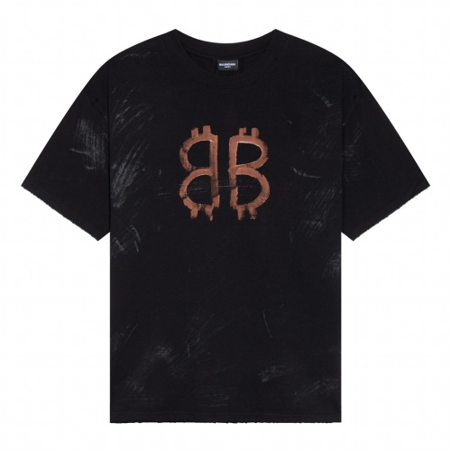 Balenciaga 23SS Double B Hand -painted Mud Couple T -shirt