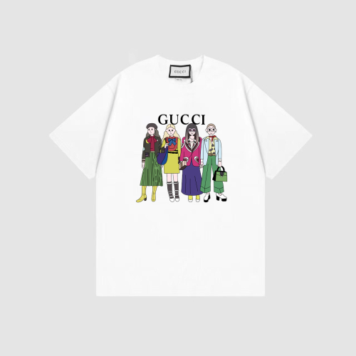 GUCCI front chest, European and American style figure image printing pattern couple T -shirt