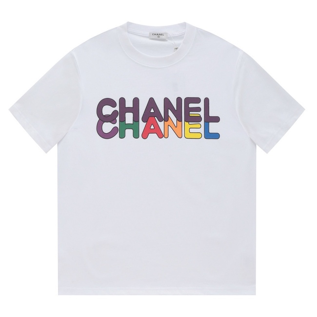 CHANEL 2023 Spring and Summer overlap letter logo couple short -sleeved T -shirt