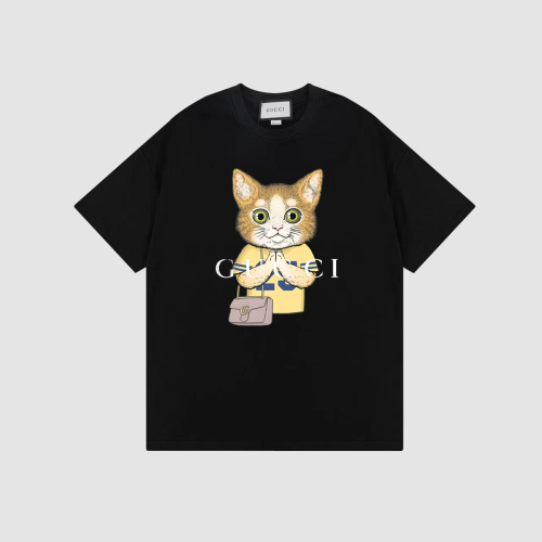 Gucci 2023 Summer Card Cat Logo Print T -shirt couple model