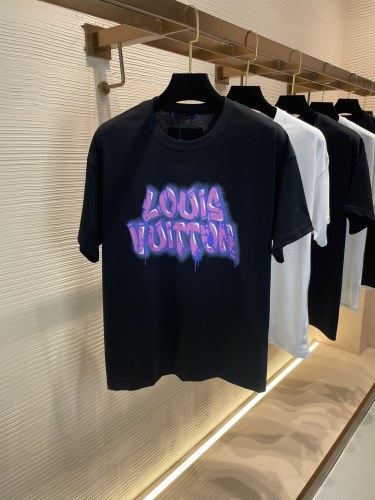Louis Vuiton 2023logo Printing Cotton Cotton Round Neck Short -sleeved T -shirt Couple Model