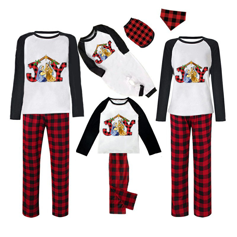 Christmas Matching Family Pajamas Joy with Christians Plaids Pants