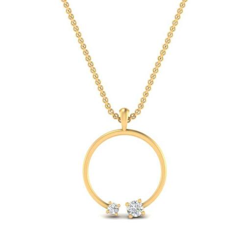 Classic Open Circle Shape Two Stone Round Cut Sterling Silver Necklace
