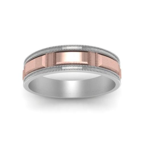 Two Tone Glossy Edge Sterling Silver Wedding Band