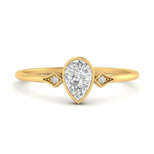 Bezel Three Stone Pear Cut Sterling Silver Engagement Ring In Yellow Gold