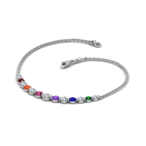 Floating Graduated Multi Color Round Cut Sterling Silver Necklace