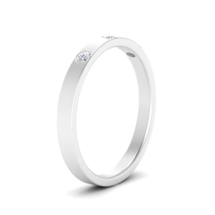 Bezel Set Scattered Round Cut Sterling Silver Wedding Band In White Gold