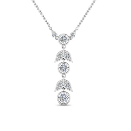 Petal Drop Design Round Cut Sterling Silver Necklace