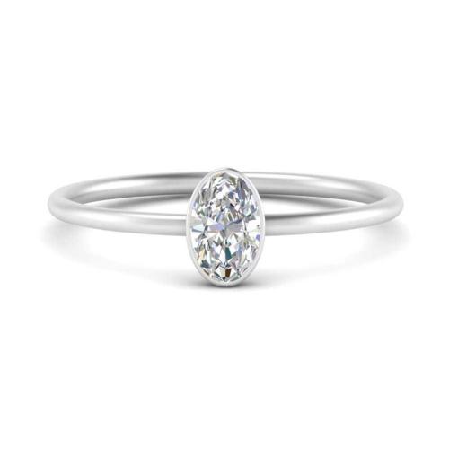 Unique Bezel Set Oval Cut Sterling Silver Engagement Ring In White Gold