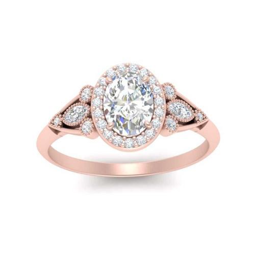 Edwardian Halo Oval Cut Sterling Silver Engagement Ring In Rose Gold