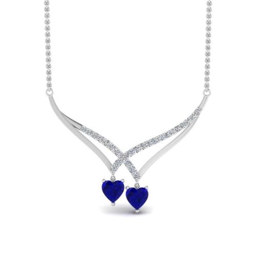 V Shape Dual Drop Heart Cut Sterling Silver Necklace