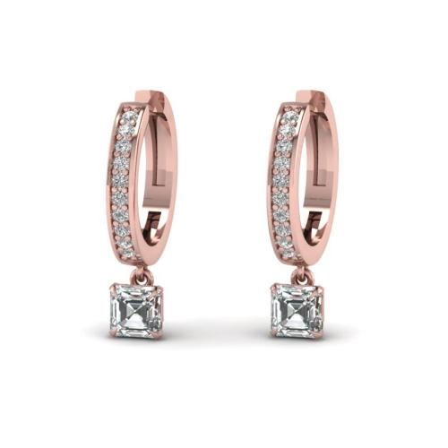 Asscher And Round Cut Sterling Silver Hoop Earrings In Rose Gold