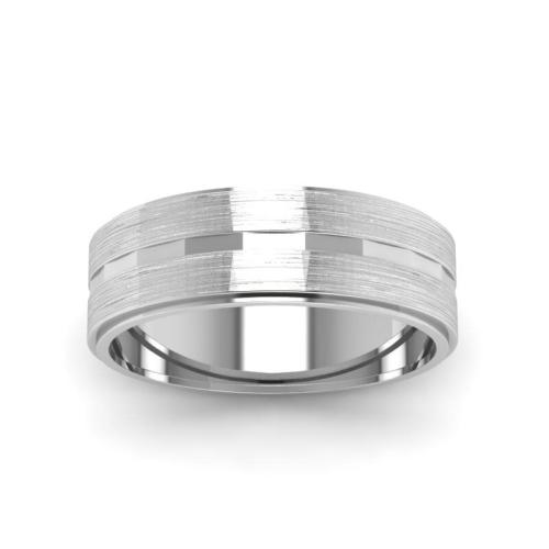 Brushed Finish Sterling Silver Wedding Band In White Gold