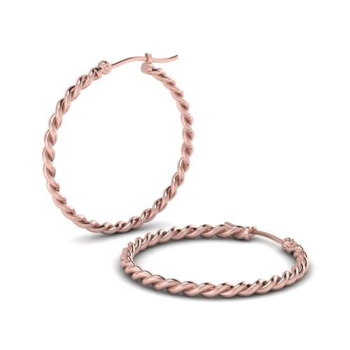 Twisted Rope Sterling Silver Hoop Earrings In Rose Gold