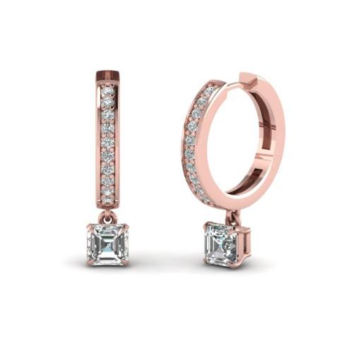 Asscher And Round Cut Sterling Silver Hoop Earrings In Rose Gold