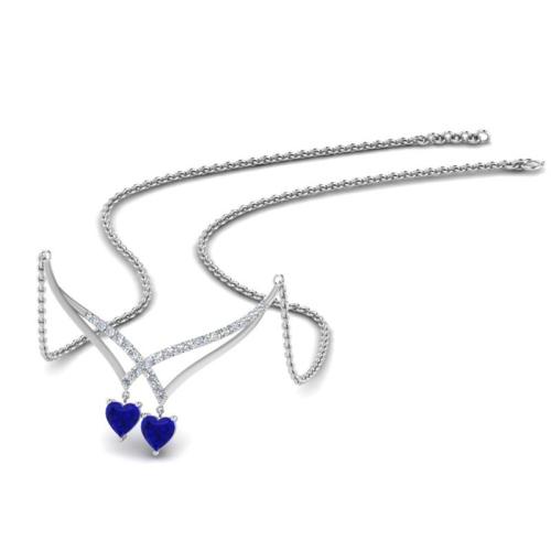 V Shape Dual Drop Heart Cut Sterling Silver Necklace