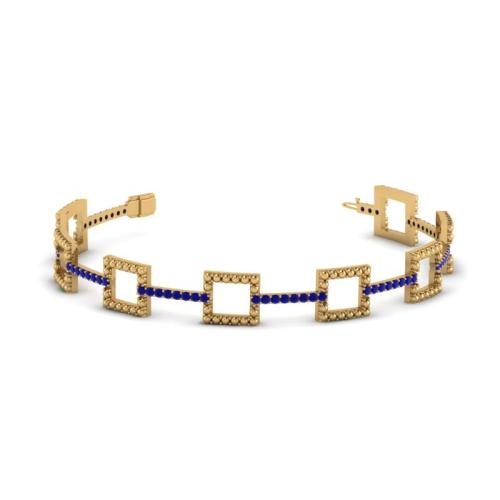 Milgrain Square Round Cut Sterling Silver Bracelet In Yellow Gold