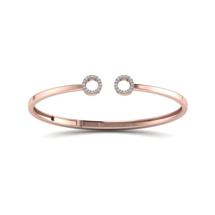 Crossover Open Circle Round Cut Sterling Silver Bracelet In Rose Gold